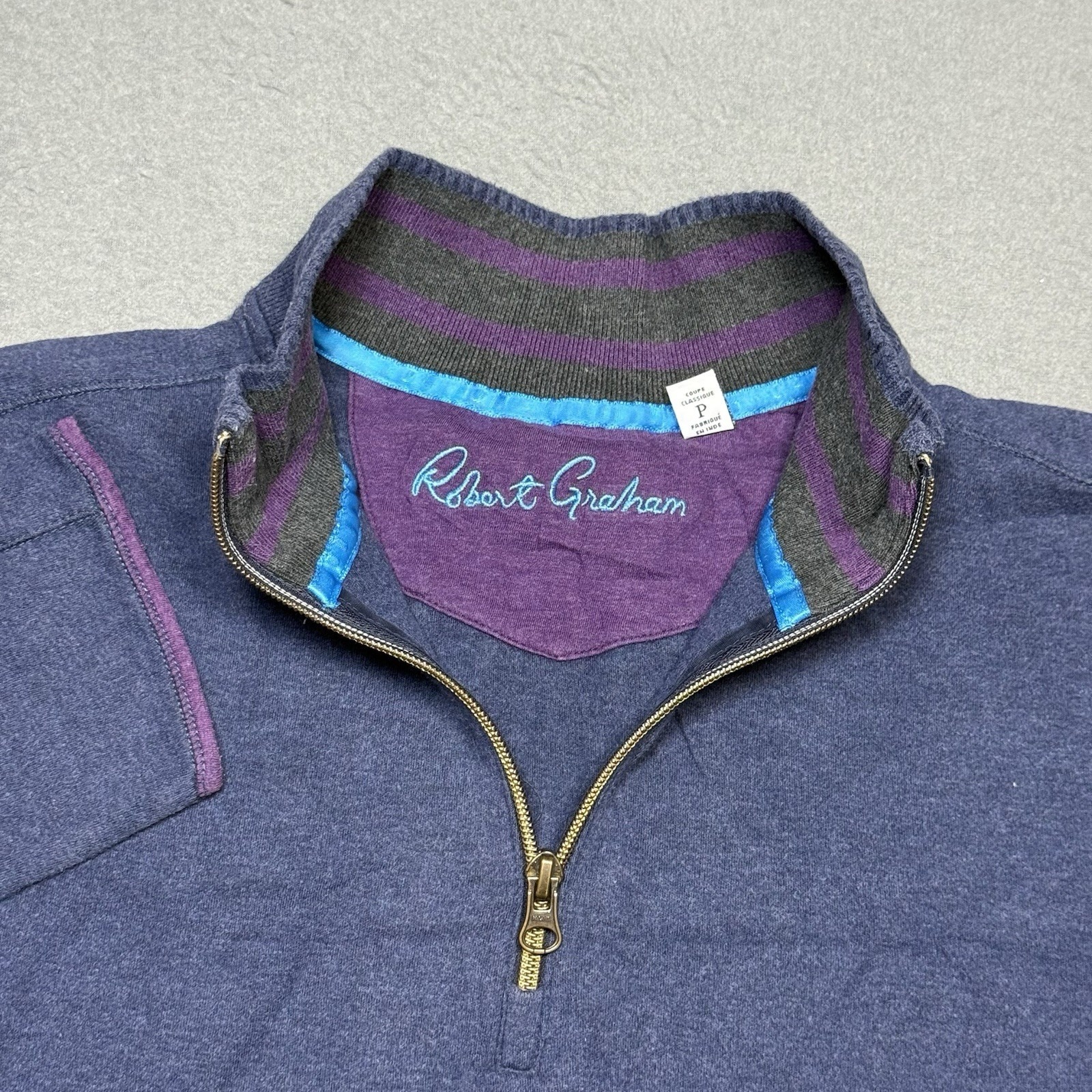Robert Graham 1/4 Zip Pullover Mens Small Classic Fit Navy Stretch Golf Active